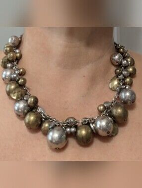 Ruby Rd 18" Necklace Silver Bronze Chunky Baubles and Bangles on Chain
